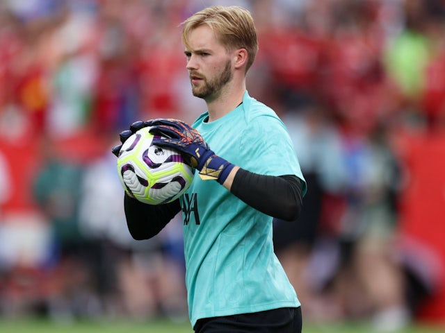 Liverpool goalkeeper Caoimhin Kelleher in action on August 4, 2024