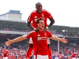 Chris Wood of Nottingham Forest celebrates his opening goal making it 1-0 during the Nottingham Forest FC v Wolverhampton Wanderers FC English Premier League match at the City Ground on August 31, 2024