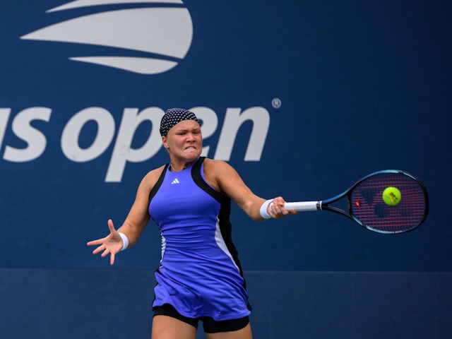 Diana Shnaider in action at the US Open on August 29, 2024