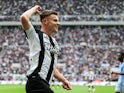 Harvey Barnes of Newcastle United celebrates his goal to make it 1-0 during the Premier League match Newcastle United vs Tottenham Hotspur at St. James' Park ,on September 1, 2024