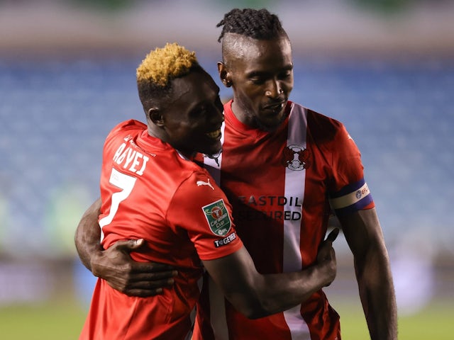 Daniel Agyei of Leyton Orient and Omar Beckles of Leyton Orient celebrate on August 27, 2024