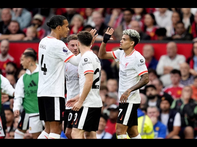 Luis Diaz, (right) is congratulated by Virgil van Dijk, (left) after scoring on August 28, 2024