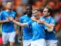 Louie Barry of Stockport County celebrates his goal to make it 0-1 during the Sky Bet League 1 match on August 17, 2024