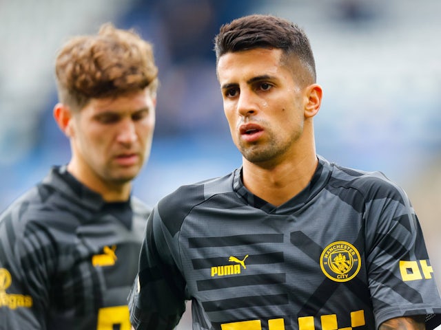 Joao Cancelo of Manchester City during the pre-match warm-up on August 20, 2024