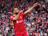 Liverpool's Mohamed Salah celebrates scoring their second goal on August 25, 2024