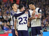 Pedro Porro of Tottenham Hotspur celebrates with teammates Son Heung-Min and Dominic Solanke on August 17, 2024