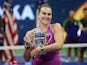 Aryna Sabalenka poses with the trophy after winning the US Open on September 7, 2024