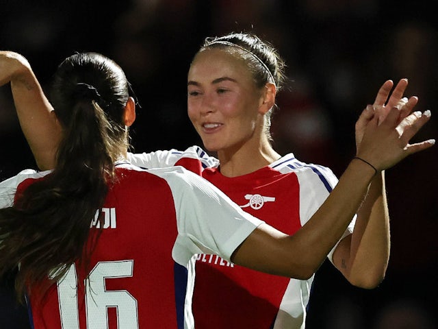 Arsenal Women's Caitlin Foord celebrates on September 4, 2024