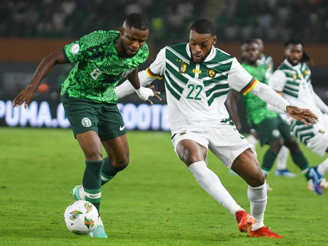 Olivier Ntcham of Cameroon in action against Nigeria on January 27, 2024