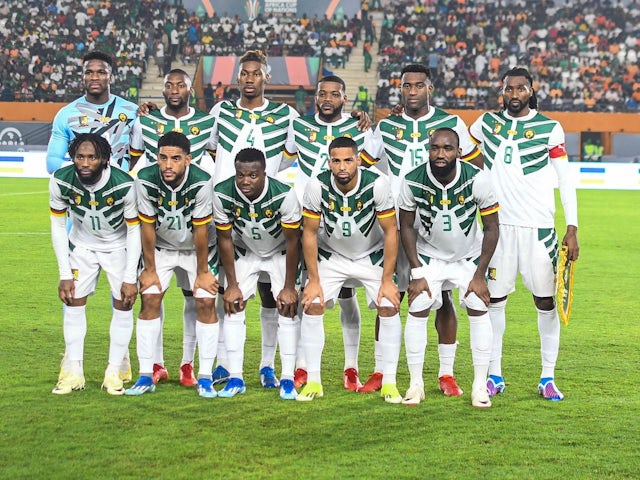 Cameroon players line up on January 27, 2024