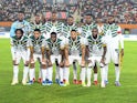 Cameroon players line up on January 27, 2024