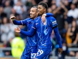 Chelsea defenders Wesley Fofana and Malo Gusto celebrate win after the Premier League match  on August 31, 2024