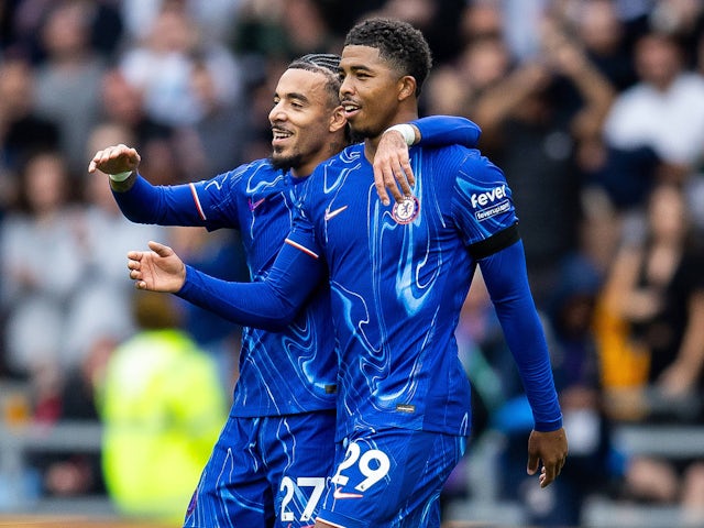 Chelsea defenders Wesley Fofana and Malo Gusto celebrate win after the Premier League match  on August 31, 2024