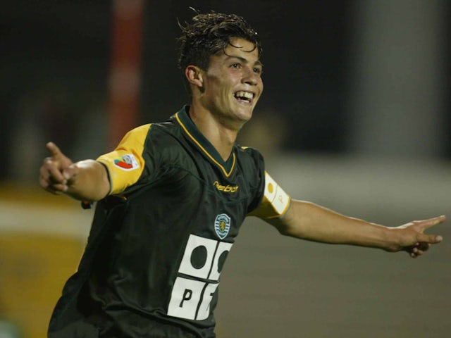 Cristiano Ronaldo celebrates scoring for Sporting Lisbon on August 3, 2002