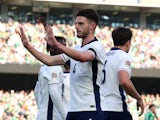 England's Declan Rice celebrates scoring his side's first goal of the game during the UEFA Nations League Group F match on September 7, 2024