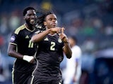 Dexter Lembikisa celebrates his goal for Jamaica on March 24, 2024