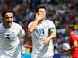 Uzbekistan's Eldor Shomurodov celebrates after scoring at the Olympics on July 27, 2024