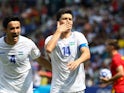 Uzbekistan's Eldor Shomurodov celebrates after scoring at the Olympics on July 27, 2024