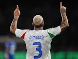 Federico Dimarco of Italy celebrates scoring against France on September 6, 2024 