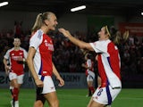 Arsenal Women's Frida Maanum celebrates scoring their first goal on September 7, 2024