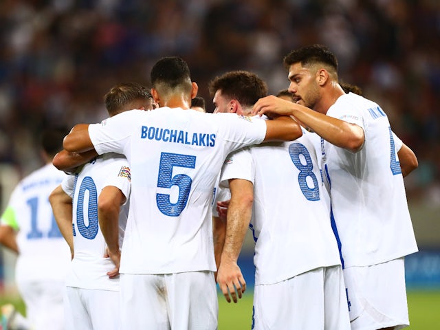 Greece celebrate Fotis Ioannidis's goal on September 7, 2024