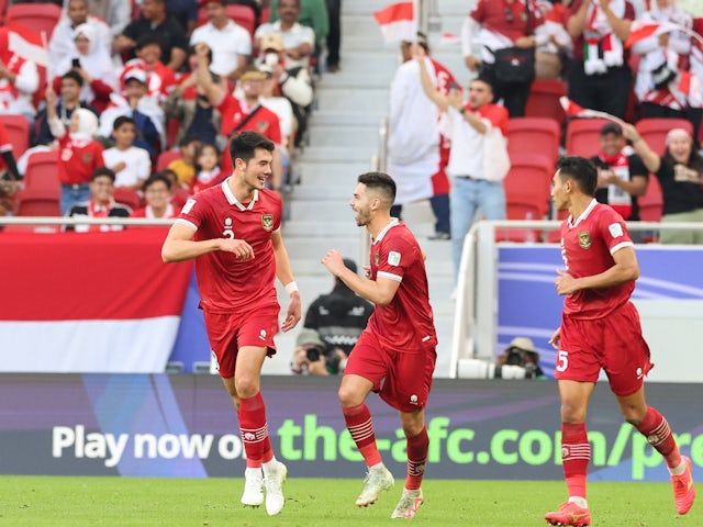 Indonesia's Sandy Walsh celebrates scoring on January 24, 2024