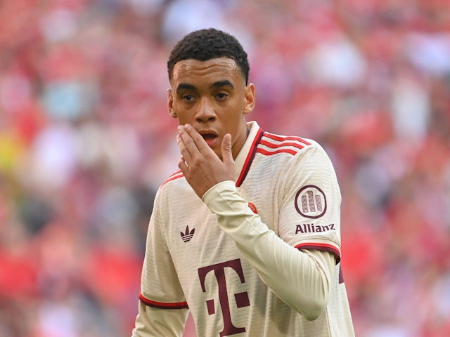 Bayern Munich's Jamal Musiala reacts on September 1, 2024