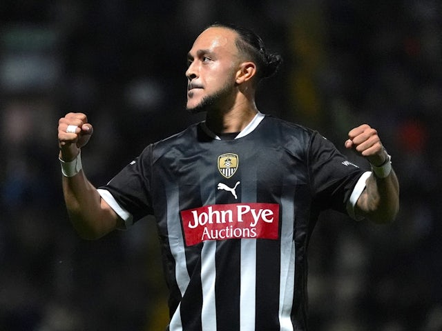 Notts County's Jody Jones celebrates after scoring the third goal on August 22, 2024.