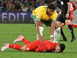 Kusini Yengi of Australia reacts after fouling Sayed Mahdi Baqer Jaafar Mahdi Naser of Bahrain before being sent off during his side's match against Bahrain on September 5, 2024