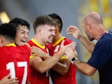 Kyrgyzstan's players celebrate a goal on November 16, 2023