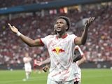 RB Leipzig forward Lois Openda celebrates on August 31, 2024