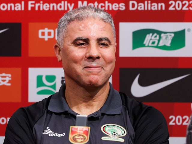 Makram Dabboub, head coach of the Palestine national football team, attends a press conference prior to his side's game against China on June 19, 2023