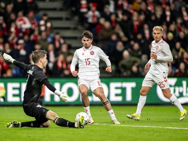 Matt O'Riley (15) Denmark v Faroe Islands, football friendly 26th March 2024.