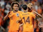 Tijjani Reijnders, Joshua Zirkzee and Cody Gakpo of the Netherlands celebrate on September 7, 2024 