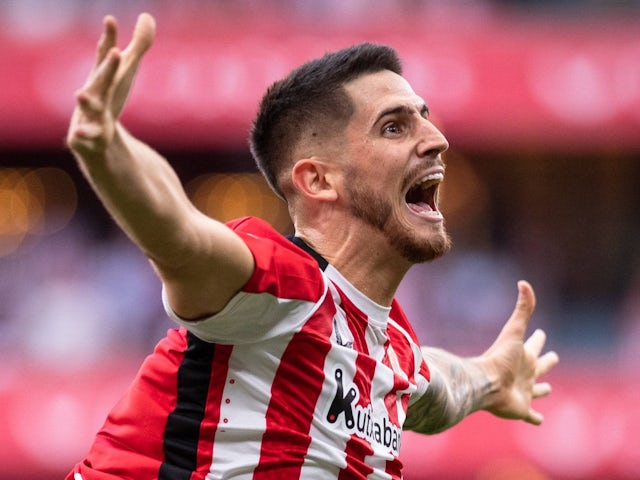 Athletic Bilbao's Oihan Sancet celebrates scoring their first goal on August 15, 2024