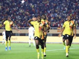 Travis Mutyaba (front) of Uganda celebrates scoring during the Group G match of the FIFA World Cup on August 31, 2024