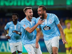 Celta Vigo's Borja Iglesias celebrates with Oscar Mingueza after scoring on August 26, 2024