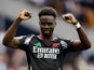 Arsenal's Bukayo Saka celebrates on September 15, 2024