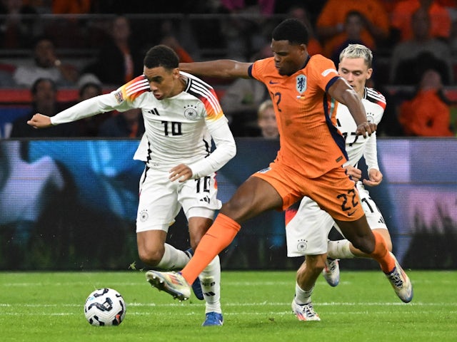 Denzel Dumfries, Jamal Musiala. Nederland versus Duitsland op 10 september 2024