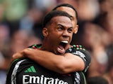 Arsenal's Gabriel Magalhaes celebrates scoring their first goal on September 15, 2024