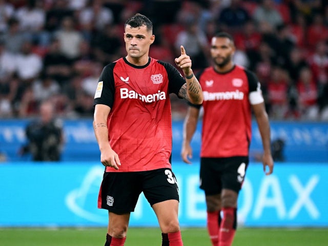 Granit Xhaka during his side's match against RB Leipzig on August 31, 2024