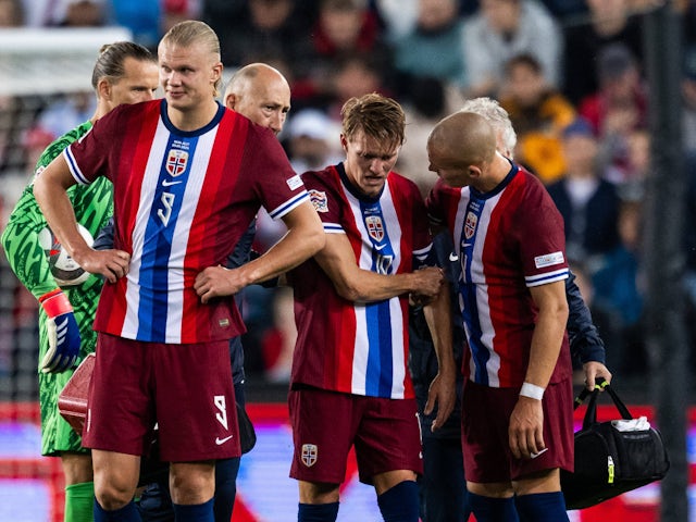 Norway's Martin Odegaard leaves the field with an injury on September 9, 2024