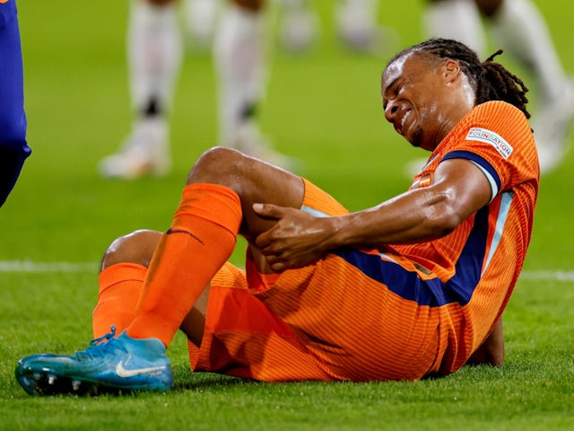 Netherlands' Nathan Ake sustains an injury on September 10, 2024