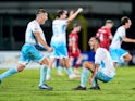 San Marino celebrate their historic first victory in an official match on 5 September 2024