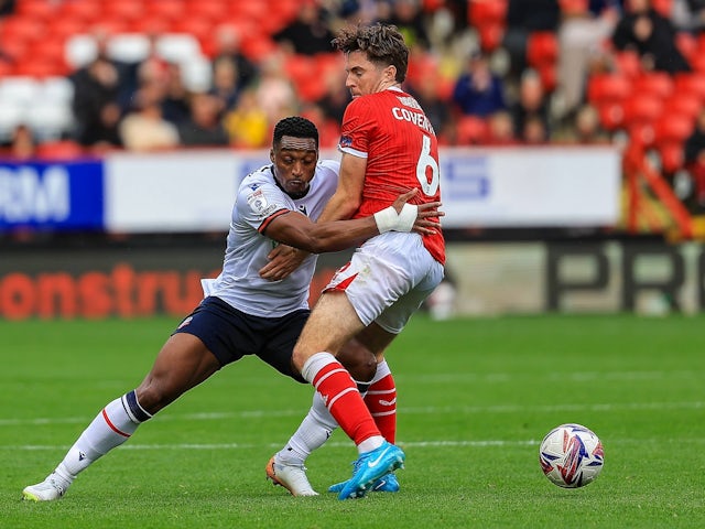 Bolton Wanderers forward Victor Adeboyejo and Charlton Athletic midfielder Conor Coventry on August 24, 2024