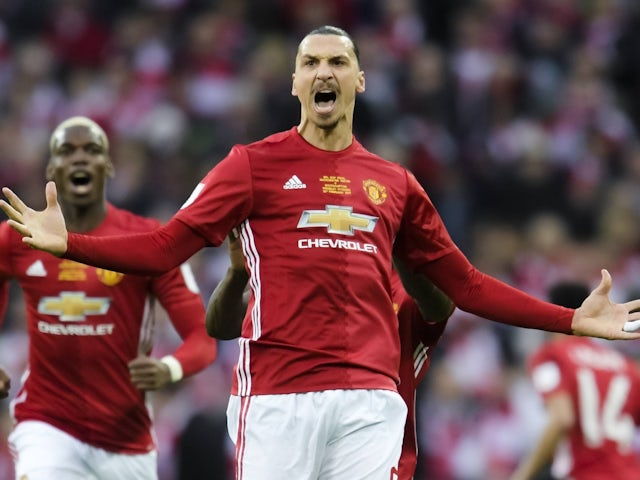 Manchester United's Zlatan Ibrahimovic celebrates after scoring on February 26, 2017