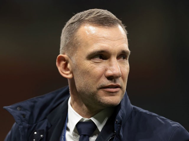 Andriy Shevchenko performs punditry for the match between AC Milan and Inter Milan on May 10, 2023