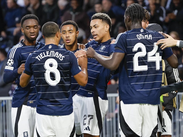 Aston Villa celebrate scoring against Young Boys on September 17, 2024.