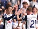 Tottenham Hotspur's Brennan Johnson and Dejan Kulusevski celebrate on September 21, 2024