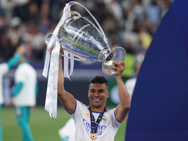 Real Madrid's Casemiro with the Champions League trophy on May 28, 2022